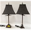 Image 1 : PAIR OF DARK BROWN TABLE LAMPS WITH BLACK SHADES