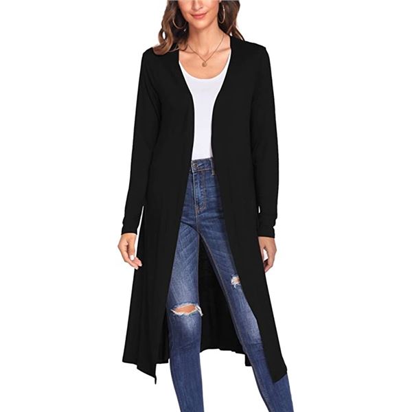 BLACK BLUETIME LONG OPEN FRONT DRAPED CARDIGAN