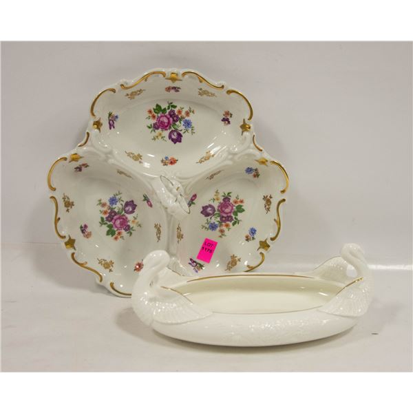 PAIR OF ESTATE FINE CHINA SERVING DISHES