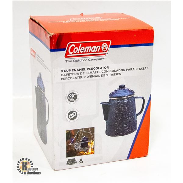 BRAND NEW COLEMAN 9 CUP ENAMEL PERCOLATOR