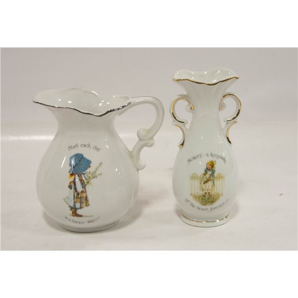 HOLLY HOBBY PITCHER 5 1/2 “ & VASE 6 1/2”