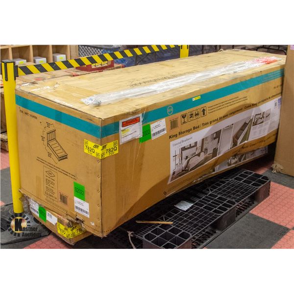 NEW INCOMPLETE KING STORAGE BED 2 OF 3 BOXES