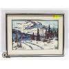 Image 1 : VINTAGE MOUNTAIN SIDE ART PRINT 22" X 16"