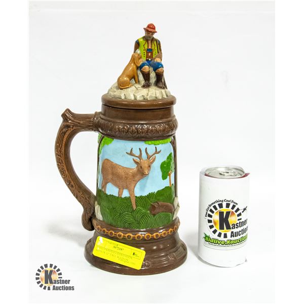 HAND PAINTED LIDDED STEIN APPROX 12" TALL W/LID ON