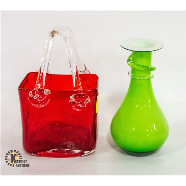 ART GLASS RED GLASS BAG 7” / GREEN ART