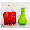 Image 1 : ART GLASS RED GLASS BAG 7” / GREEN ART