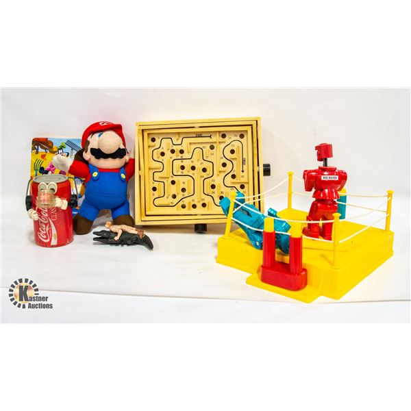 FLAT WITH COLLECTION OF VINTAGE GAMES AND