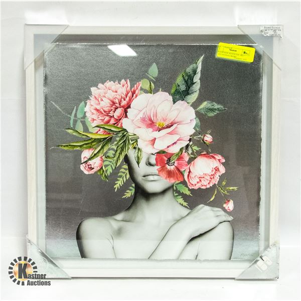 BRAND NEW SILVER FOIL ART “ LADY WITH FLOWERS”