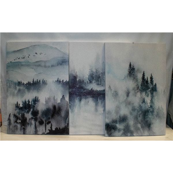 3 COORDINATING STRETCHED CANVAS WALL ART PRINTS