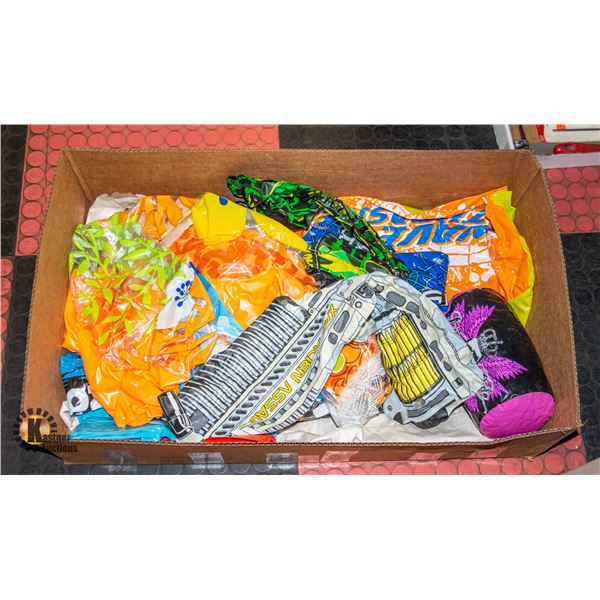 BOX OF INFLATABLE POOL/WATER TOYS, POOL