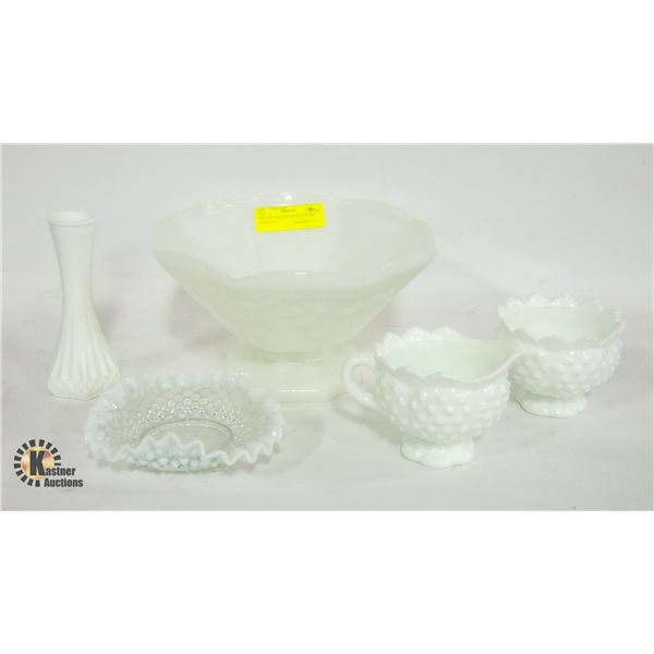 LOT OF (5) VINTAGE MILK GLASS FENTON /