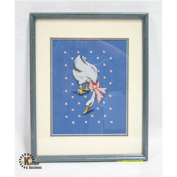 VINTAGE CROSS STITCH NEEDLEPOINT ART GOOSE