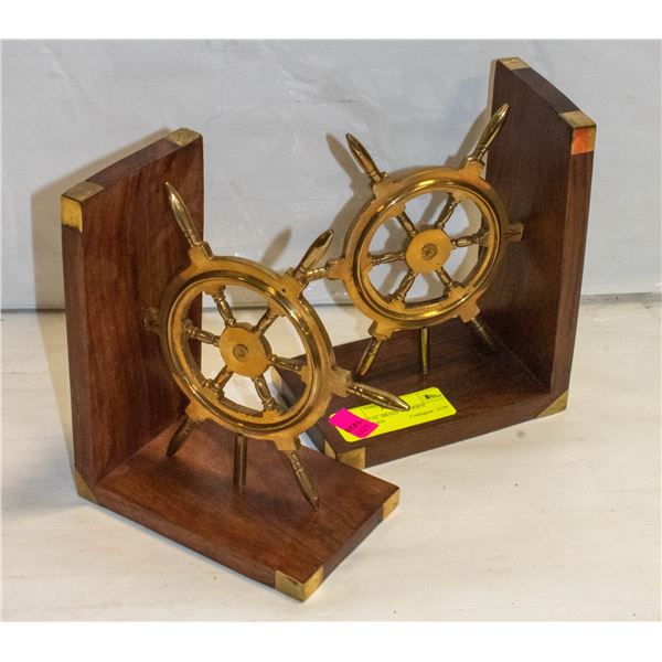 NAUTICAL BRASS WOODEN BOOKENDS