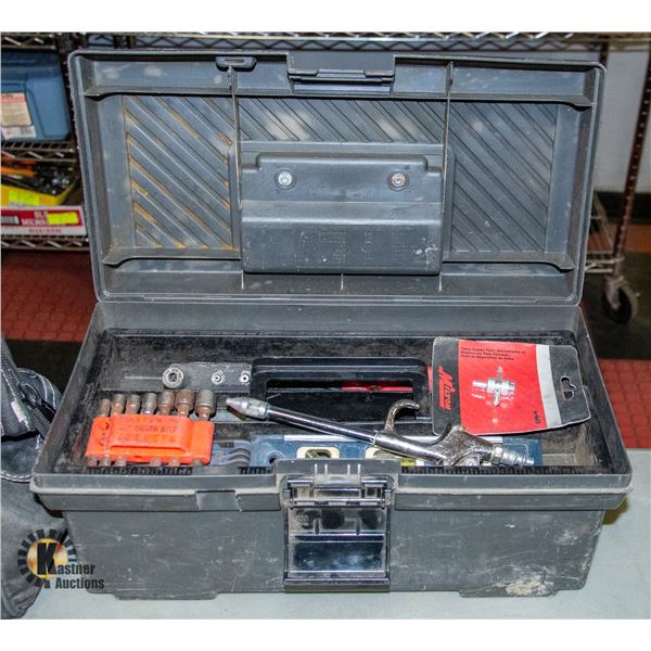 RUBBERMAID TOOLBOX WITH ASSORTED TOOLS