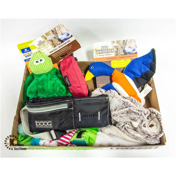 LOT OF BRAND NEW DOG TOYS ETC.
