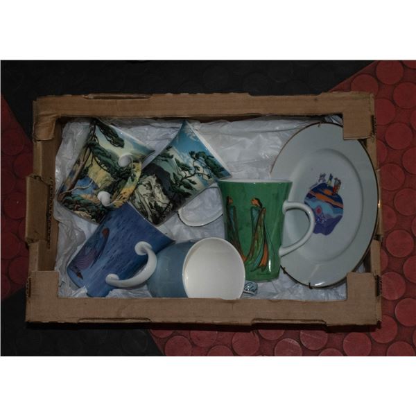 FIVE CANADIAN ART MUGS AND ONE COLLECTOR PLATE: