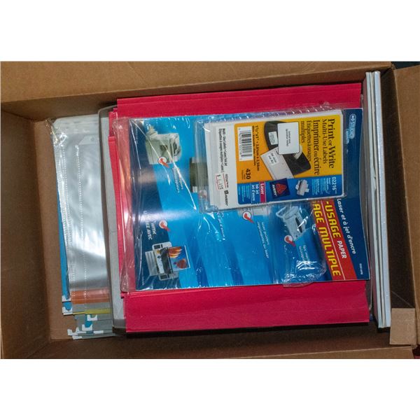 LARGE BOX OF FILE FOLDERS/OFFICE SUPPLIES