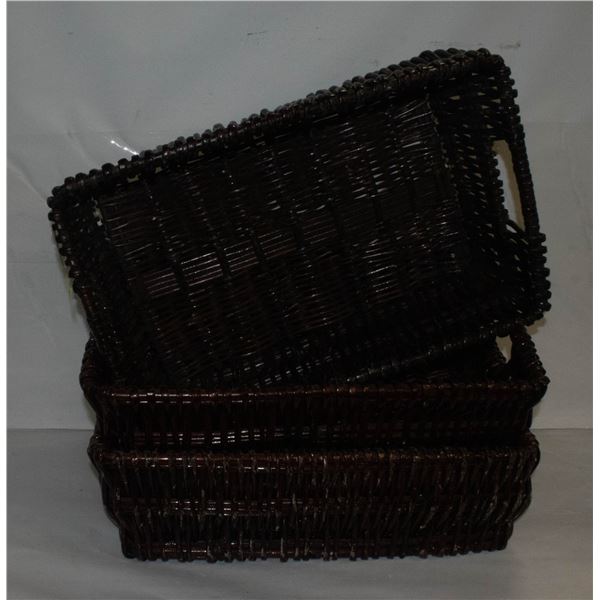 SET OF 3 MAHOGANY BASKETS/HANDLES