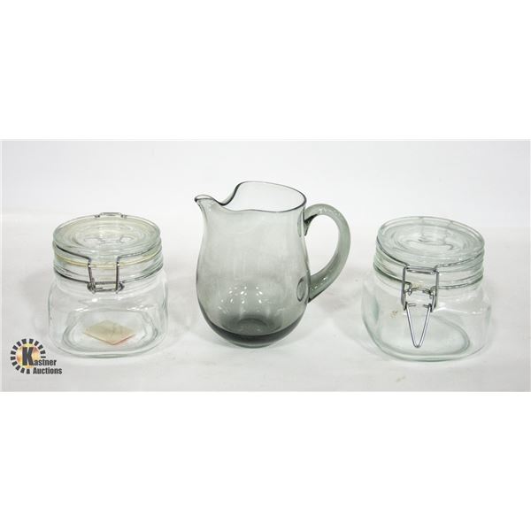 GLASS PITCHER & JARS