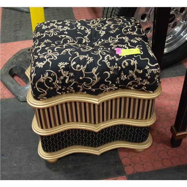 ORNATE BLACK AND GOLD TONE STOOL