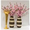 Image 1 : 3 VASES WITH FAUX CHERRY BLOSSOMS