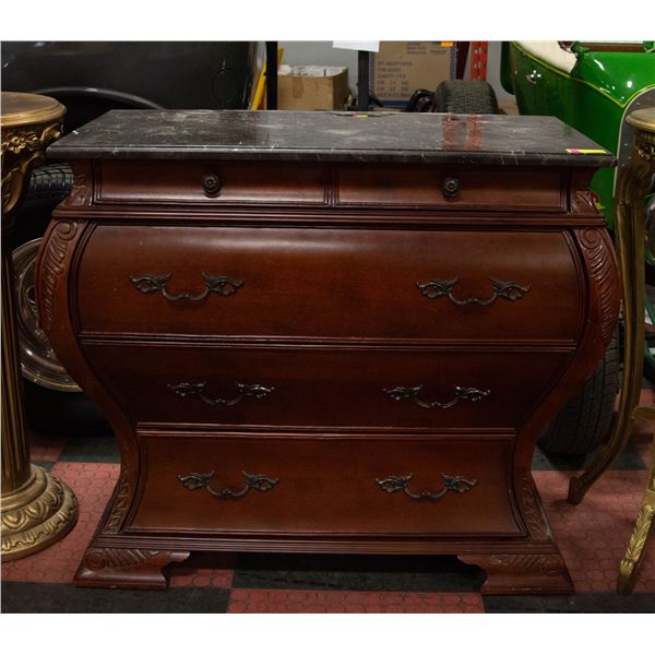WOOD AND FAUX MARBLE TOP DRESSER
