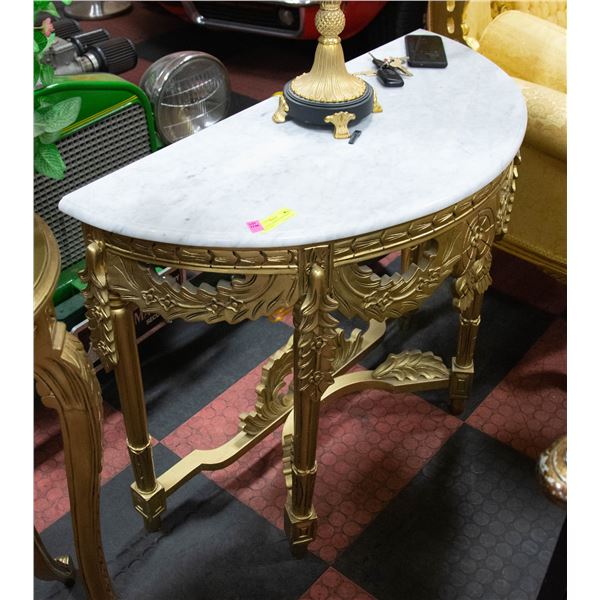 GOLD AND MARBLE HALF MOON SIDE TABLE