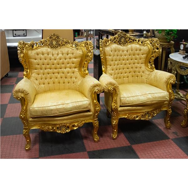 PAIR OF GOLD TONE SITTING ROOM CHAIRS