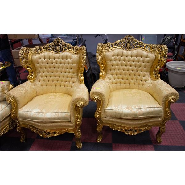 PAIR OF GOLD TONE SITTING ROOM CHAIRS