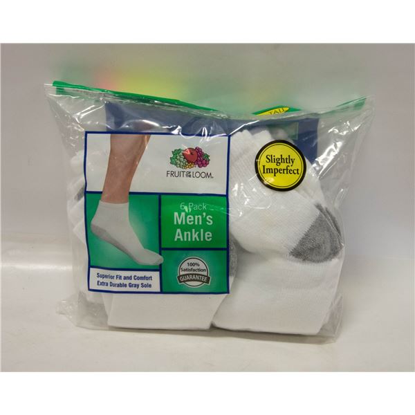 WHITE ANKLE SOCKS 12-16 SIZE 6-PACK