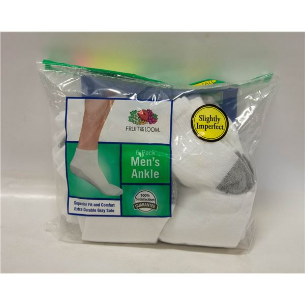 WHITE ANKLE SOCKS 12-16 SIZE 6-PACK