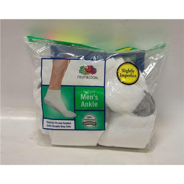 WHITE ANKLE SOCKS 12-16 SIZE 6-PACK
