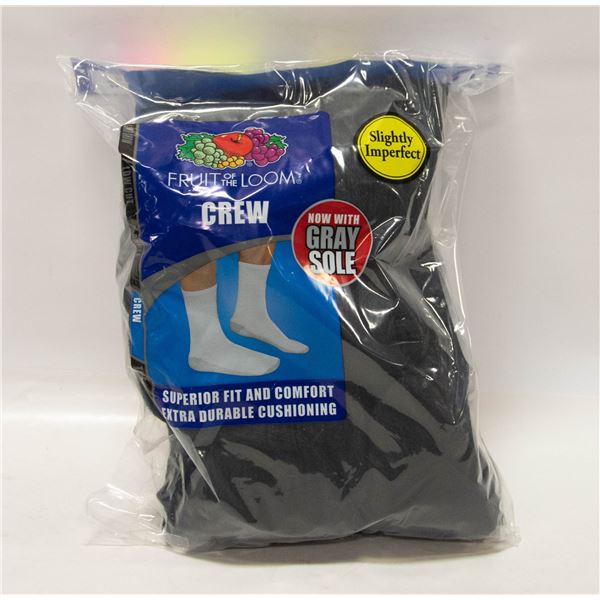 BLACK CREW SOCKS 12-16 SIZE PACK OF 6