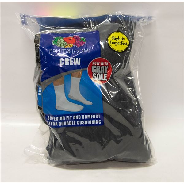 BLACK CREW SOCKS 12-16 SIZE PACK OF 6