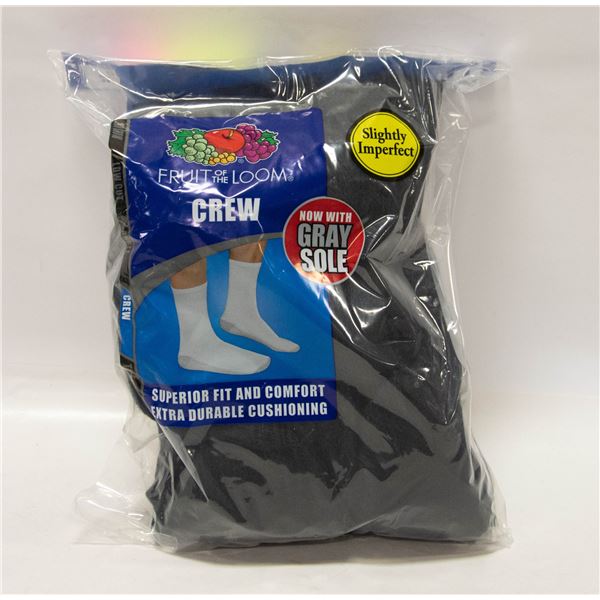 BLACK CREW SOCKS 12-16 SIZE PACK OF 6