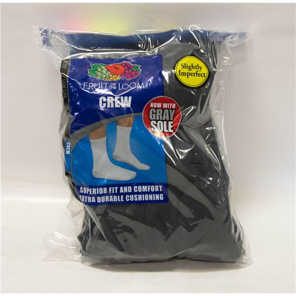 BLACK CREW SOCKS 12-16 SIZE PACK OF 6