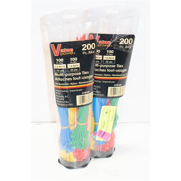 2 PACKS OF 200 ASSORTED ZIP TIES