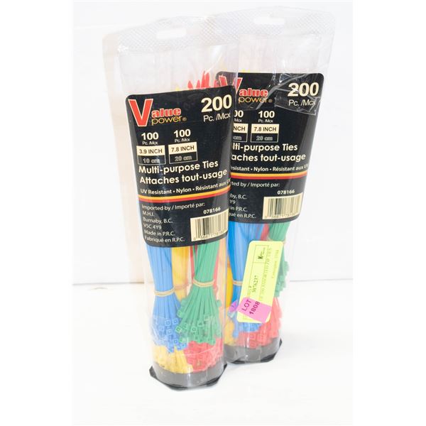2 PACKS OF 200 ASSORTED ZIP TIES