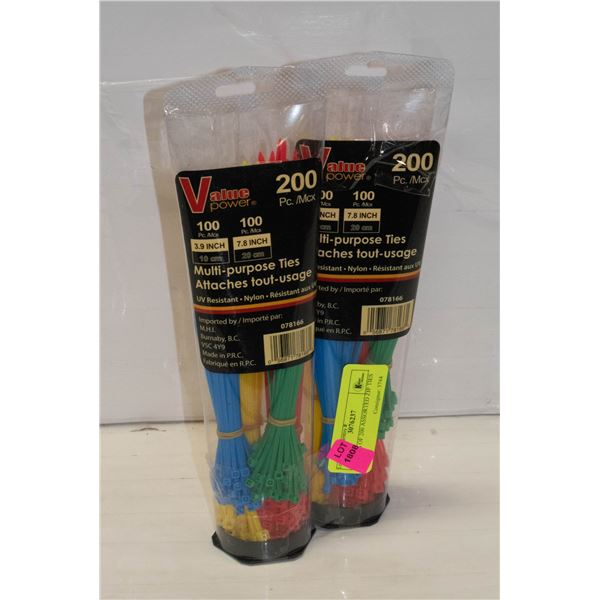 2 PACKS OF 200 ASSORTED ZIP TIES