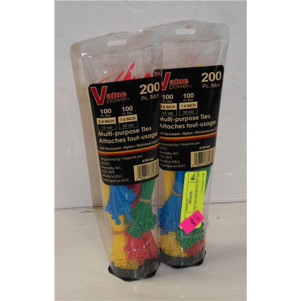 2 PACKS OF 200 ASSORTED ZIP TIES
