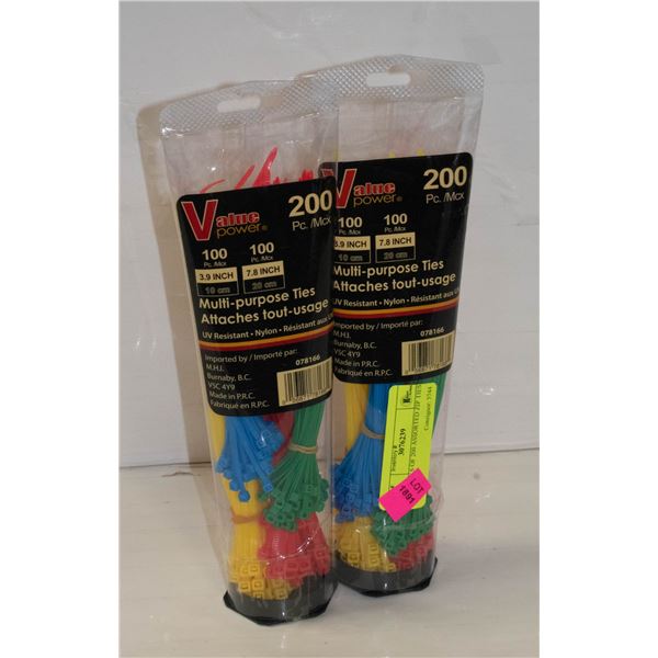 2 PACKS OF 200 ASSORTED ZIP TIES