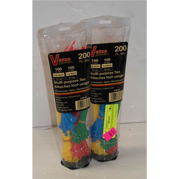 2 PACKS OF 200 ASSORTED ZIP TIES