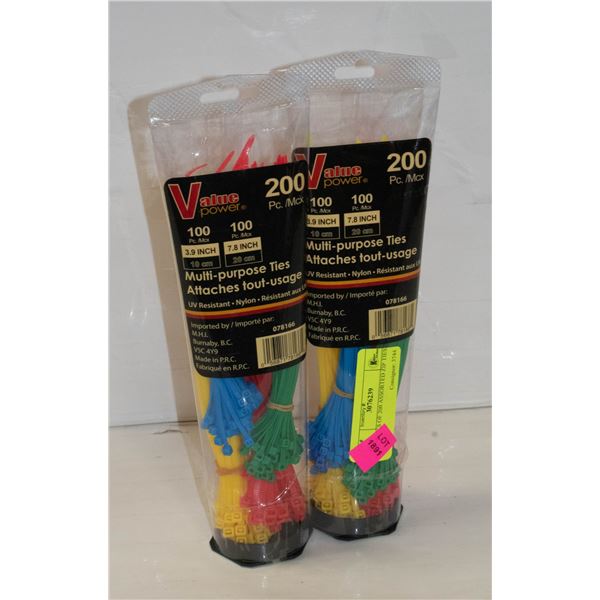 2 PACKS OF 200 ASSORTED ZIP TIES