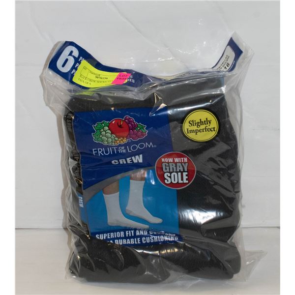BLACK CREW SOCKS 12-16 SIZE PACK OF 6