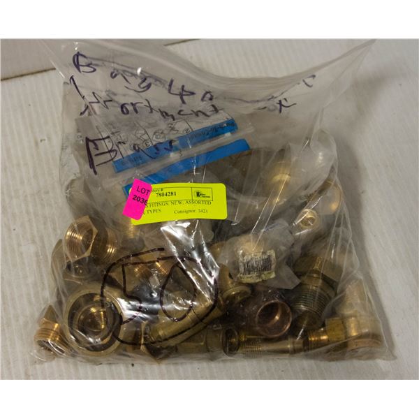 50 BRASS FITINGS; NEW; ASSORTED SIZES & TYPES