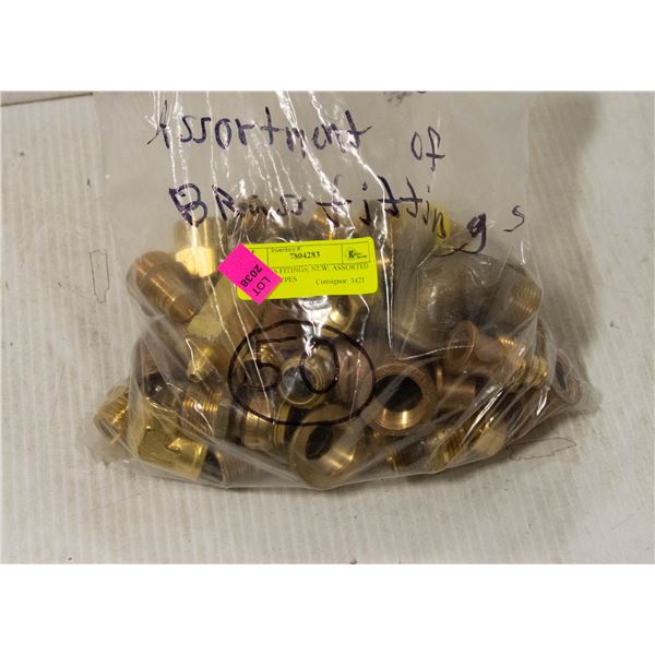 50 BRASS FITINGS; NEW; ASSORTED SIZES & TYPES