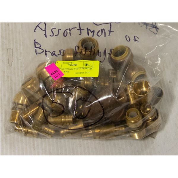 50 BRASS FITINGS; NEW; ASSORTED SIZES & TYPES