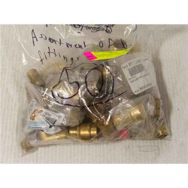 50 BRASS FITINGS; NEW; ASSORTED SIZES & TYPES