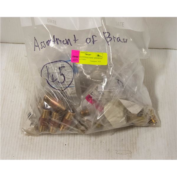 45 BRASS FITINGS; NEW; ASSORTED SIZES & TYPES