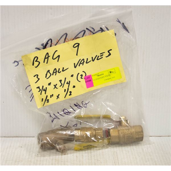 3 NEW 1/4 TURN BALL VALVE; BRASS;